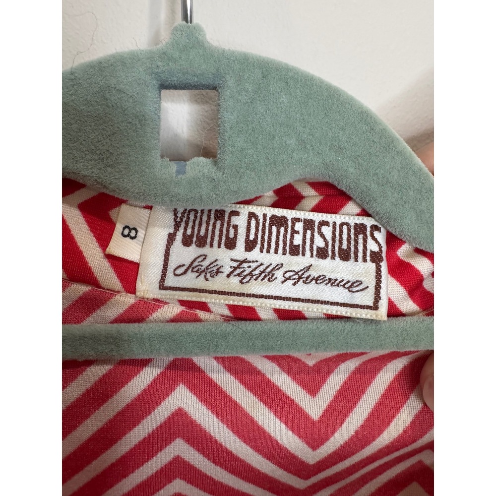 Vintage Young Dimensions for Saks Fifth Avenue Red White Chevron Shirt Dress 8 - Picture 6 of 7